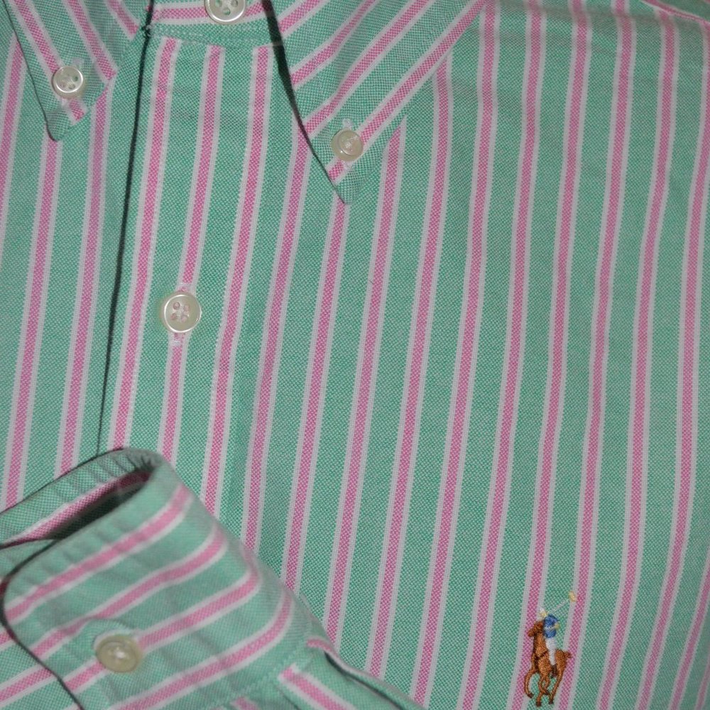 Ralph Lauren Striped Button Front Shirt Green Pink